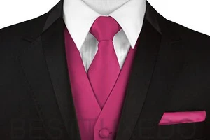 Men's Solid Satin Tuxedo Vest, Tie and Hankie Set. Formal, Wedding, Prom, Dress - Picture 1 of 34
