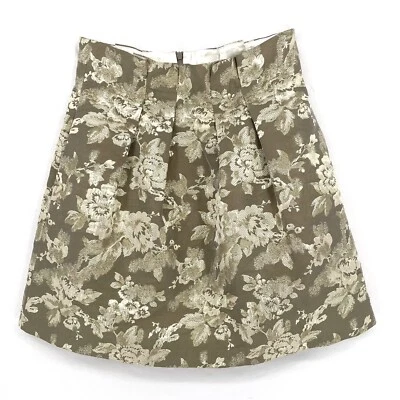 Alice + Olivia Gold Metallic Floral High Waist Mini Skirt Size 6 - Image 1 of 4