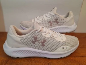 Size 10US - Under Armour Charged Pursuit 3 Tech White Pink No Insoles Free Post - Picture 1 of 9