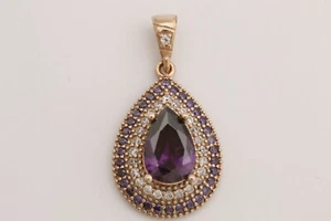 Turkish Handmade Jewelry Small Drop Amethyst Topaz 925 Sterling Silver Pendant - Picture 1 of 7