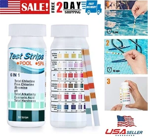 100PCS 6 IN 1 Chlorine Dip Test Strips Hot Tub SPA Swimming Pool PH Tester Paper - Picture 1 of 12