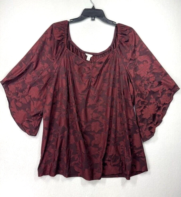 Top CATO para mujer talla 18/20 floral oscuro borgoña manga acampanada hada gótico emo Foto 1 de 4