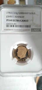 Germany 1963 (John.F.Kennedy) 3.4g Gold Medal coin NGC PF 64 UC - Picture 1 of 2