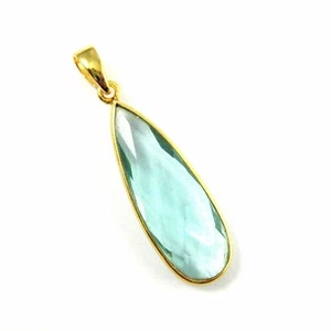 Aqua Quartz Bezel Gemstone with Bail- Gold Vermeil Elongated Teardrop -40mm - Bild 1 von 6