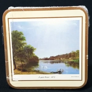 Vtg Pimpernel 6 Cork Backed Coasters A Quiet River James Roberts 90s England New - Picture 1 of 12