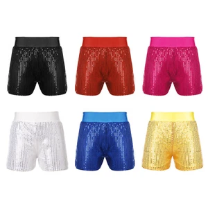 Kids Girls Sparkling Sequin Dance Shorts Jazz Stage Performance Bottoms Costumes - Picture 1 of 32