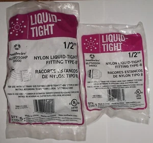 LIQUID-TIGHT 1/2 Inch NYLON LIQUID TIGHT FITTING TYPE B SOUTHWIRE NEW OPEN PACK - Picture 1 of 6