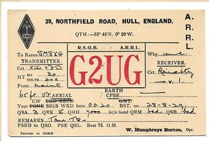 QSL Radio G2UG Northfield Road Hull Yorkshire England Amateurfunk 1929 Humphreys DX SWL - Bild 1 von 1