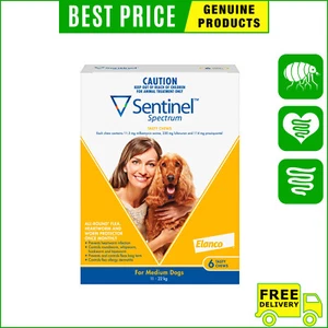 SENTINEL Spectrum Heartworm Flea Treatment 6 Chews for Dogs 11 to 22 Kg YELLOW - Picture 1 of 2