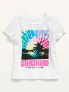 Old Navy Girl Colorful Palm Tree Graphic Cotton Crew Neck T-Shirt White XS S NWT - Picture 1 of 5