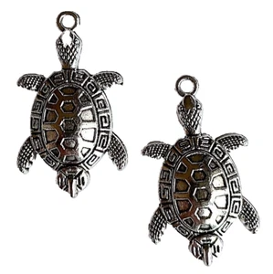 Sea Turtle Charms, Set of 2 Pieces, Metal, Tibetan, 1.5", 3 mm Pendant Loops - Picture 1 of 1