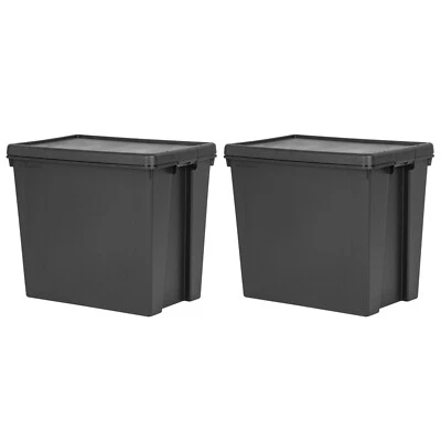 2 x 92L Heavy Duty Large Storage Box with Lid Recycled Plastic Container Black - Image 1 of 4