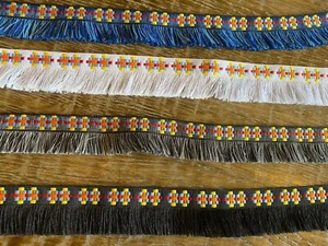 Fringe, Knitted Tape Fringe, Black, Blue, White, Grey - Picture 1 of 6