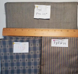 Blue Stars & Stripes Homespun Woven Cotton Lot of 3 Different Almost 4 Yards - Picture 1 of 3