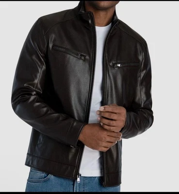 Chaqueta de moto Michael Kors XL de cuero sintético perforado para hombre Foto 1 de 4