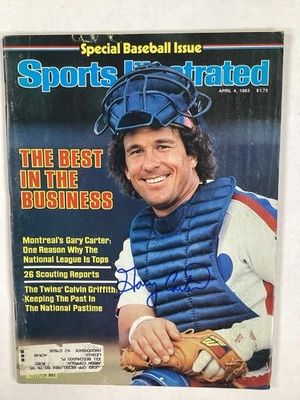 Autógrafo de béisbol firmado por Gary Carter Sports Illustrated 4/4/83 Expos HOF Foto 1 de 4