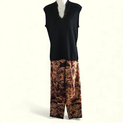 NWT Donna Morgan 2 Pc Pantsuit Women 10 Sleeveless 100% Silk Fall Luxury Y2K - Image 1 of 4