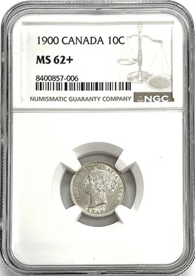 1900 SILVER CANADA 10 CENTS QUEEN VICTORIA COIN NGC MINT STATE 62+ - Image 1 of 4