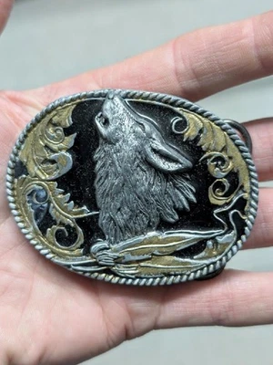 Hebilla de cinturón vintage WOLF INDIO NATIVO AMERICANO siskiyou SUROESTE esmalte Foto 1 de 4