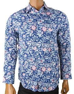 Club Room Mens Linen Shirt New XL Blue Long Sleeves Floral design - Picture 1 of 7