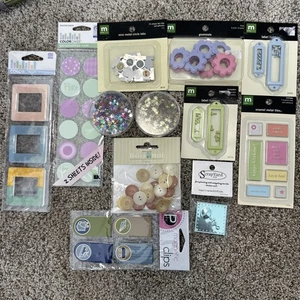 Making Memories 12 Pc Embellishment Pkg, Enamel Metal Tiles Grommets Crafts - Picture 1 of 7