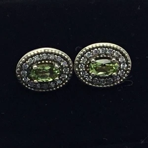 Sterling Silber echte Peridot Diamant Ohrringe Heiligenschein 1/8 ctw oval 5x3 mm Stuller - Bild 1 von 5