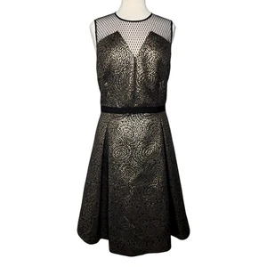 Draper James for Net-a-Porter Kara Dress 14 Gold Black Pleated Cocktail (NWT!) - Picture 1 of 14