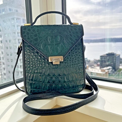 Bandolera Roche Bolso de Mano Cuero Co Verde Cocodrilo Negro Borde Tono Dorado Hallazgos Foto 1 de 4