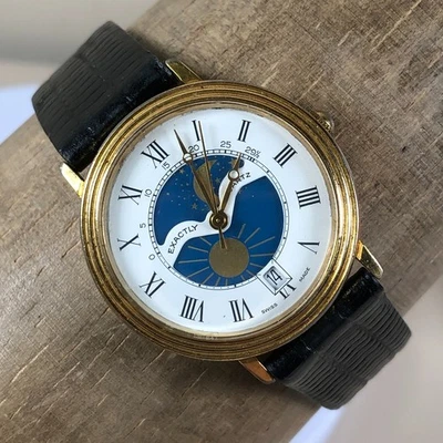 Винтажные точно женские кварцевые аналоговые часы Moon Phase 32 мм платье 7 1/4 дюйма - Изображение 1 из 4