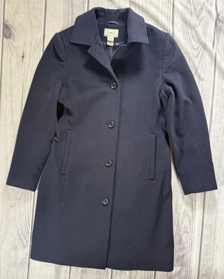 LL Bean Coat Classic Long Wool Cashmere Peacoat Minimalist Blue Women’s 10 - Image 1 of 4