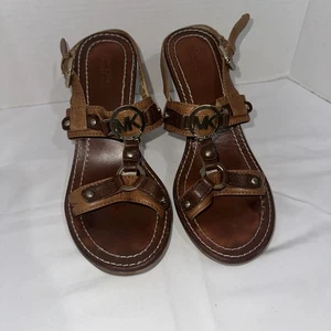 Michael Kors Dayton Sling Brown Open Toe Sandals Heels Women's Strappy SIZE 7.5 - Picture 1 of 11
