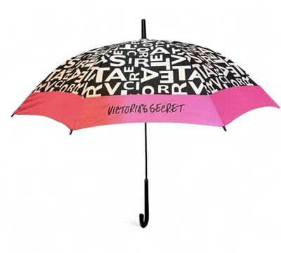 Paraguas Victoria Secret Rosa Caliente Negro Blanco Logo Icónico Foto 1 de 2