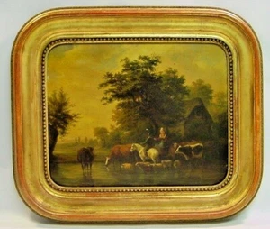 1833 Joseph VERNET (French,1797-1860) Pastoral Landscape Oil/Board Watering Cows - Picture 1 of 1