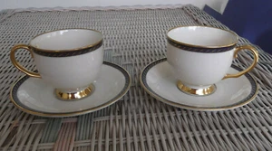 Pair of Lenox Hamilton Cups and Saucers - Cobalt Blue and Gold Trim - More Avail - Picture 1 of 5