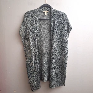 Eileen Fisher Open Sleeveless Cardigan Long Large Black White Loose Knit - Picture 1 of 8