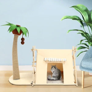 Cat Nest & Cat Scratching Post with Hanging Ball for Indoor Cats and Kittens - Picture 1 of 24