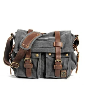 Military Canvas Leather Shoulder Satchel Crossbody Casual Bag Men Messenger Bags - Picture 1 of 38