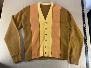 Vtg 60s 70s 80s Knit Cardigan Sweater Jacket Kurt Cobain Surf Stripe Mod Atomic - Picture 1 of 8