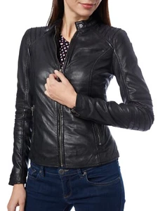 Nueva chaqueta de cuero genuino de piel de cordero para mujer elegante delgada chaqueta de motociclista - Imagen 1 de 5