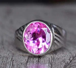 Natural Pink Ruby Oval 925 Sterling Silver Ring Stunning Look For Men Certified - Picture 1 of 9