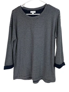 J. Jill Stretchy Striped Thin Knit Navy Blue Top Womens Size Small Casual - Picture 1 of 7