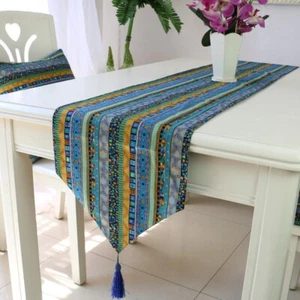 Cotton Linen Ethnic Stripe Table Runner Home Table Cover Dresser Kitchen Dining - Picture 1 of 15