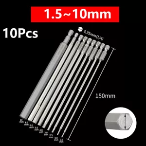 9Pcs Hex Key Allen Bit Set Extra Long 150mm Impact Driver Magnetic Screwdriver - Picture 1 of 6