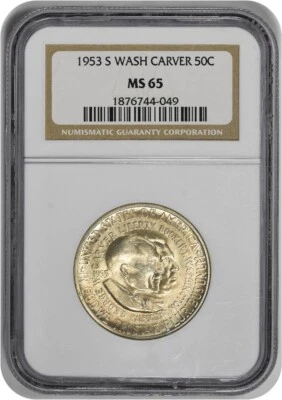 W. Carver Commemorative Silver Half Dollar 1953-S MS65 NGC - Image 1 of 2