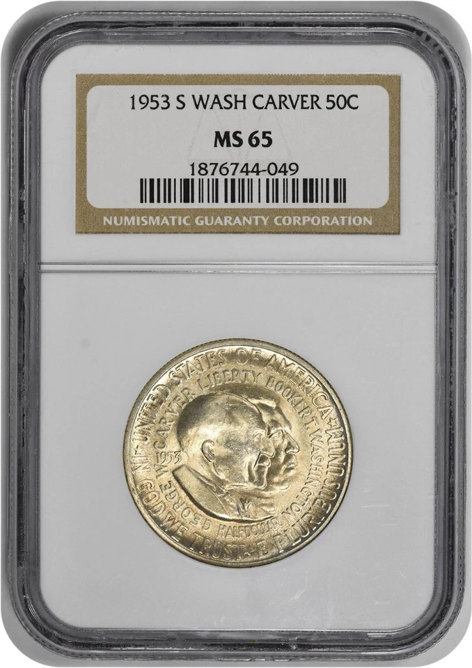 W. Carver Commemorative Silver Half Dollar 1953-S MS65 NGC - Image 1 of 2