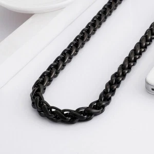 8mm 20'' (50cm) Black Wheat Link Chain Necklace Stainless Steel For Mens Collar - Picture 1 of 4