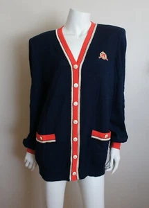 Authentische St. John Collection blau rot Wolle Strickjacke Pullover Größe L $ 450 - Bild 1 von 10