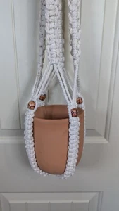 31" Macrame Plant Hanger With Color Wood Beads + Pot Indoor Hanging Planter Set - Picture 1 of 8