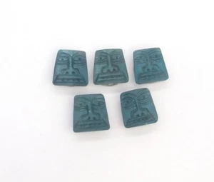 3/4" FIVE Southwestern Aztec Carved Mask Dark Teal Button Covers Silver-T - Picture 1 of 3