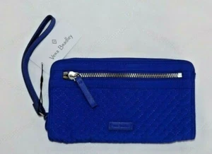 VERA BRADLEY RFID Front Zip Wristlet Wallet Gage Blue Microfiber - Phone NWT - Picture 1 of 3
